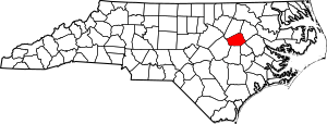 Map of North Carolina highlighting Wilson County