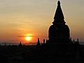 Old Bagan, Myanmar, Sunset over ancient 12th century pagodas in Bagan plains