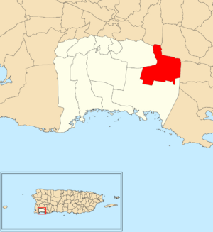 Location of Plata within the municipality of Lajas shown in red