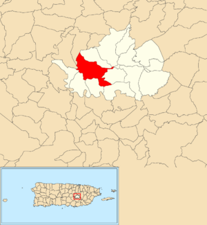 Location of Rabanal within the municipality of Cidra shown in red