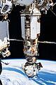 Russian Spacewalkers dwarfed by the Nauka and Prichal modules 2 (cropped)