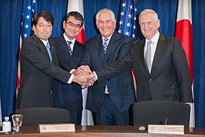 Secretaries Tillerson and Mattis Shake Hands With Their Japanese Counterparts, Ministers Kono and Onodera (36461782312)