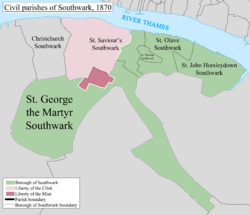 Southwark Civil Parish Map 1870