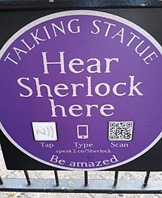 Talking Statue plaque for the statue of Sherlock Holmes outside the Baker Street station in London