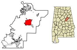 Location of Talladega in Talladega County, Alabama.