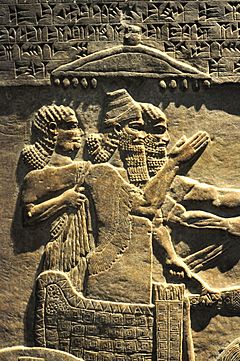 Tiglath-pileser III, an alabaster bas-relief from the king's central palace at Nimrud, Mesopotamia.