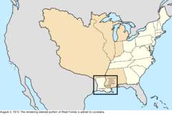 Map of the change to the United States in central North America on August 4, 1812