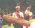 A 'Wangala' drummer of Garo Tribe of Meghalaya pose for the photo at the Republic Day Folk Dance Festival 2004 which was inaugurated by the President Dr. A.P.J Abdul Kalam in New Delhi on January 24, 2004