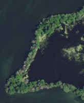 Aerial view of the Gardner portion of Snake Island, also called Basin Island, Door County, Wisconsin 2020 (cropped)