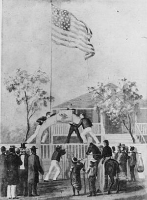 Beresford and Gordon restoring the coat of arms over the United States Legation at Honolulu (PP-68-3-007)