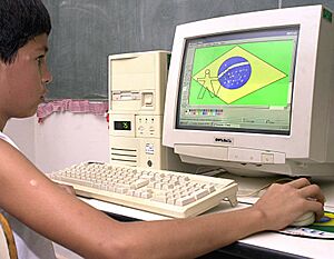 Brazilian boy drawing the Brazilian flag on Microsoft Paint