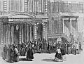 Buying tickets for a Charles Dickens reading at Steinway Hall, New York, New York, 1867