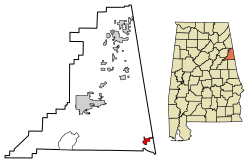 Location of Ranburne in Cleburne County, Alabama.