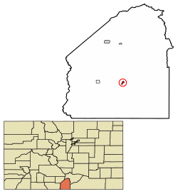 Location of San Luis in Costilla County, Colorado.