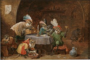 David Teniers (II) - Smoking and drinking monkeys