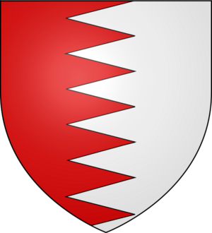 Ecu parti, émanché de gueules et d'argent