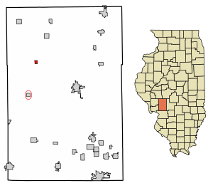 Location of Hettick in Macoupin County, Illinois.