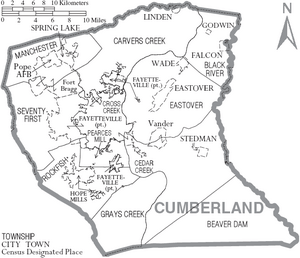Map of Cumberland County North Carolina With Municipal and Township Labels