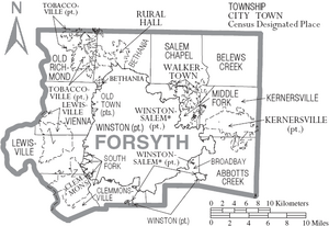 Map of Forsyth County North Carolina With Municipal and Township Labels