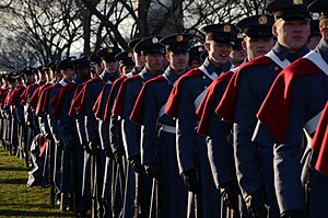 Members of the Virginia Military Institute honor guard and band wait for the presidential inauguration parade in Washington, D.C 130121-A-SV709-300