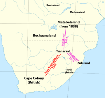 Mzilikazi's migration from Zululand to Matabeleland, 1823 to 1838