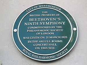 Plaque of the first UK performance of Beethoven's 9th Symphony