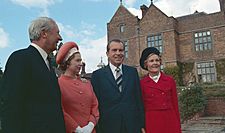 Prime Minister Edward Heath, Queen Elizabeth II, President Richard Nixon, and Pat Nixon at Chequers