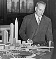 Robert Moses with Battery Bridge model