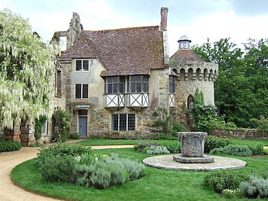 Scotney Castle with white wisteria