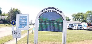 Sign welcoming people to Jasonville, Indiana