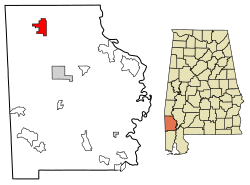 Location of Millry in Washington County, Alabama