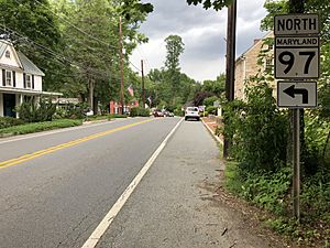 2019-06-17 15 56 31 View north along Maryland State Route 97 (High Street) just south of Market Street in Brookville, Montgomery County, Maryland