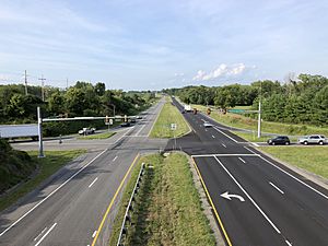 2019-08-16 17 39 00 View north along U.S. Route 340 (Lord Fairfax Highway) from the overpass for Virginia State Route 7 (Harry Byrd Highway-Berryville Bypass) in Stringtown, Clarke County, Virginia