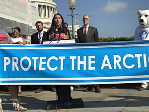 Bernadette Demientieff speaking in support of the Protect the Arctic bill in 2019