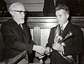 Ceausescu receiving the presidential sceptre 1974