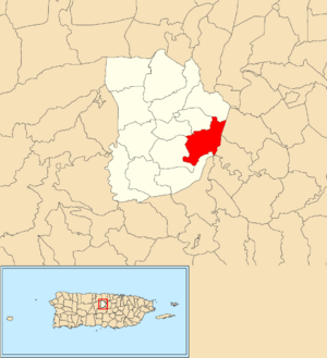 Location of Cuchillas within the municipality of Morovis shown in red