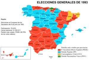 Elecciones generales españolas de 1993 - distribución del voto