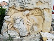 Fencepost limestone Sculpture (Hereford), Fossil Station convenience store, Russell, Kansas 20180623