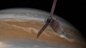 Illustration of Juno spacecraft at Jupiter (PIA19639)