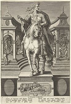 Julius Caesar te paard C. Ivlivs Caesar (titel op object) Romeinse keizers te paard (serietitel) Imperatorvm XII. A svetonio descriptorvm effigies resqve gestae (serietitel), RP-P-1963-135