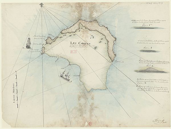 Les Cayques 1727 map