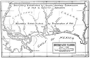 Map of British West Florida showing 1763 and 1764 boundaries