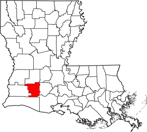 Map of Louisiana highlighting Jefferson Davis Parish