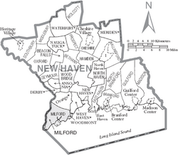 Map of New Haven County Connecticut With Municipal Labels