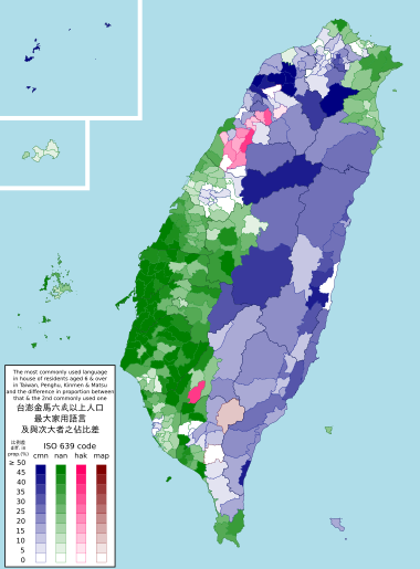 Map of the most commonly used home language in Taiwan