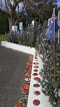 Matakana School Handpainted Remembrance Stones at the Matakana War Memorial