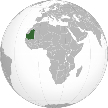 Location of Mauritania (dark green) in western Africa