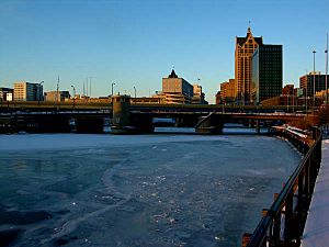 Milwaukee River frozen over