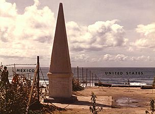 Monument marking the Initial Point of Boundary Between U.S. and Mexico (1974 photo)