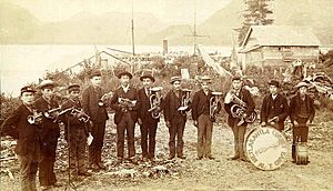 Native American members of the Metlakahtla Cornet Band, Alaska, ca 1897 (LAROCHE 21)